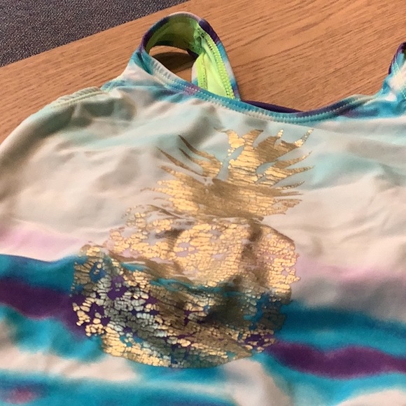 Arizona, one piece swimsuit, blue purple pink with a pineapple on front … - Picture 4 of 7